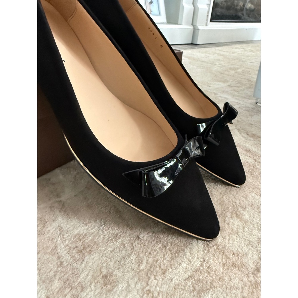 Jon Josef Black Suede Pointed Toe Bow Flats Shoes, 8 NIB